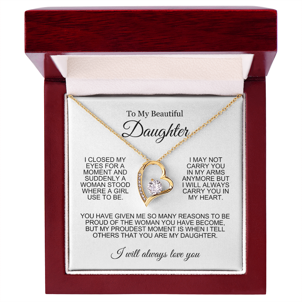 To My Daughter Necklace - Love Heart Necklace - Proud Of You Message Gift