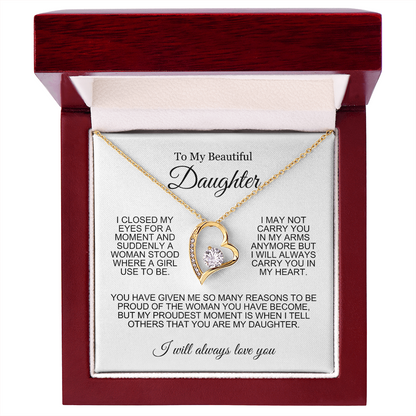 To My Daughter Necklace - Love Heart Necklace - Proud Of You Message Gift