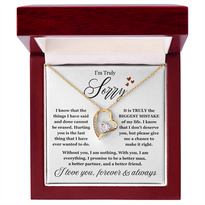 To My Love - Love Heart Necklace - I Am Sorry Message Card Gift