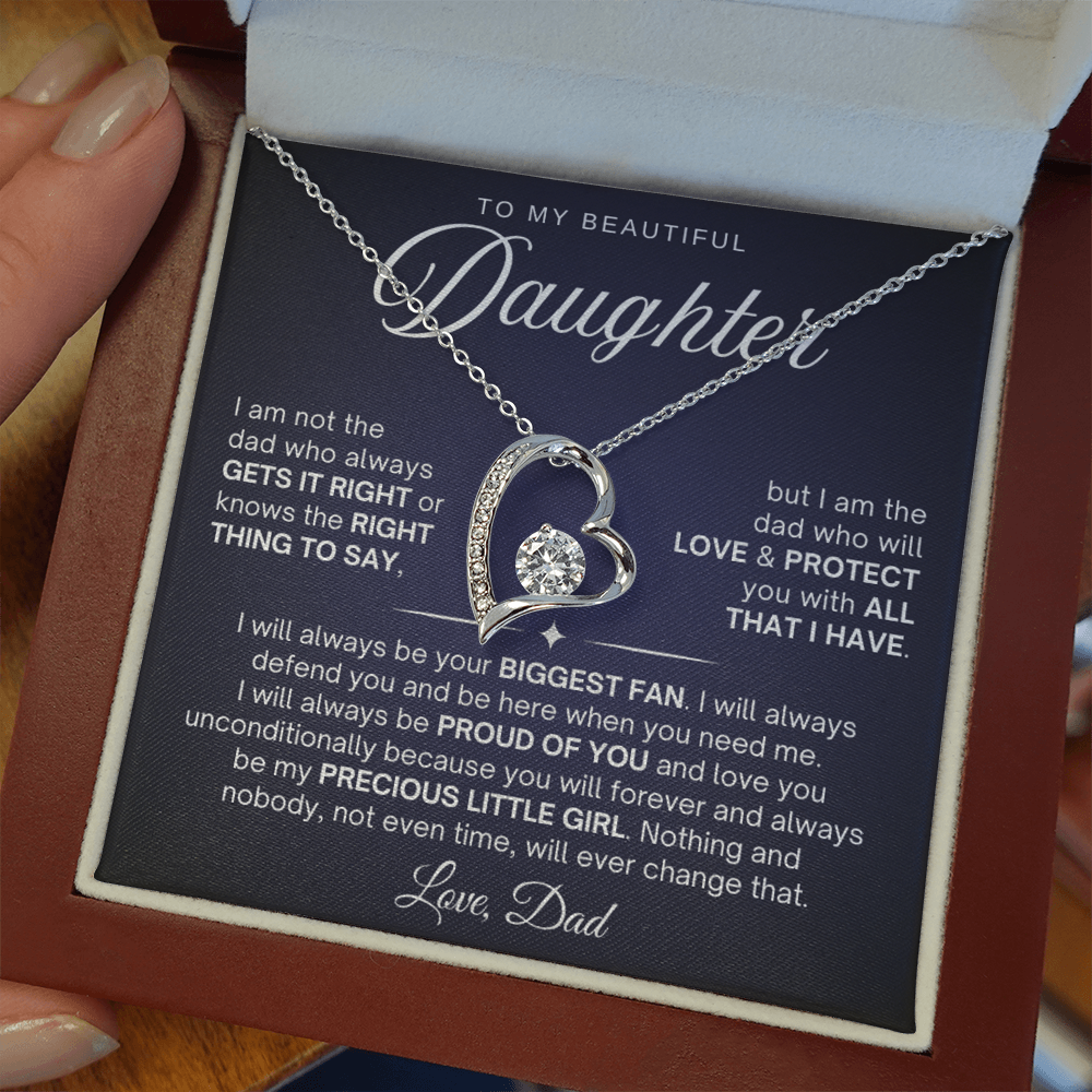 To My Daughter Necklace from Dad - Love Heart Necklace - Proud Of You Message Card Gift