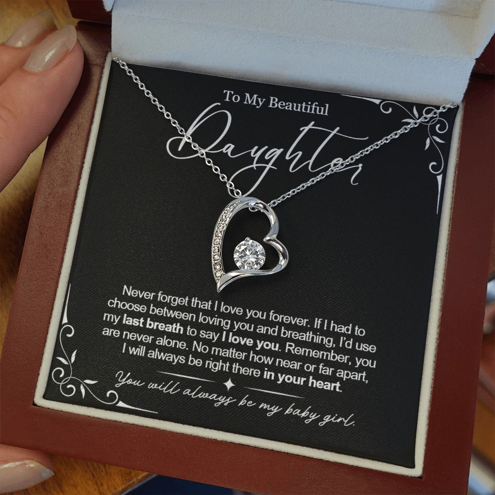 To My Daughter Necklace from Dad - Love Heart Necklace - Always My Baby Girl Message Card Gift