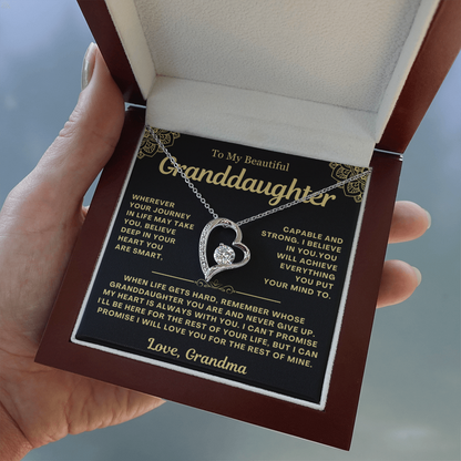 To My Granddaughter Necklace - Love Heart Necklace - My Heart Is Always With You Message Card Jewelry Gift